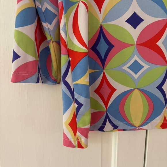 Melly M Jersey Top V Neck Blouse Size XL Retro Abstract Pattern‎ Kaleidoscope - Picture 10 of 10